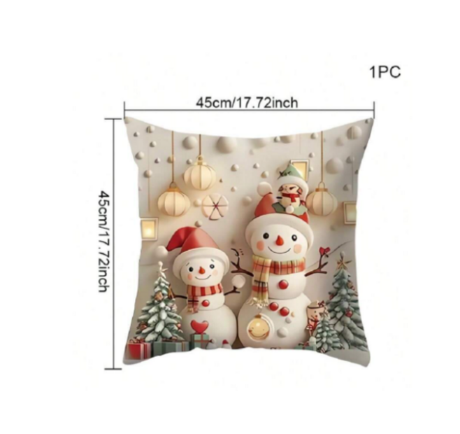 Two Happy Snowmen Pillow Cover