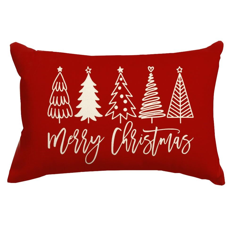 Merry Christmas Pillow Cover - Red Trees