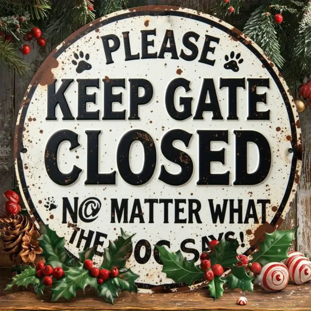"Please Keep the Gate Closed No Matter What the Dog Says" Sign