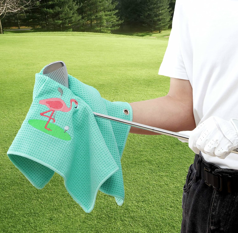 Embroidered Golf Towel - Flamingo
