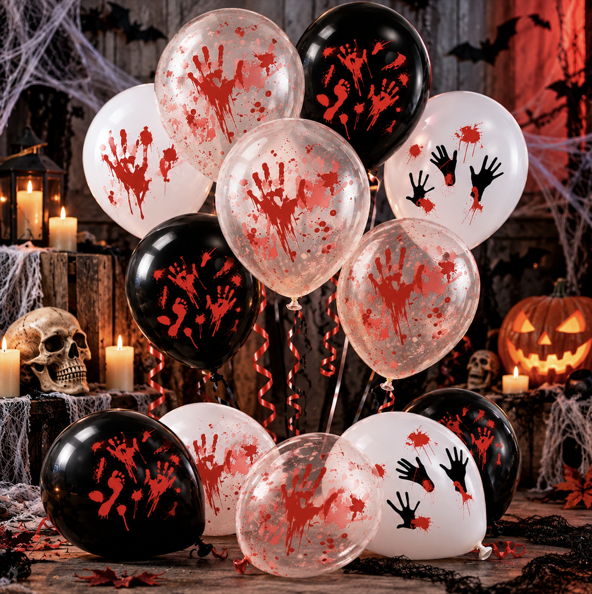 10 Piece Halloween Bloody Handprint Balloons