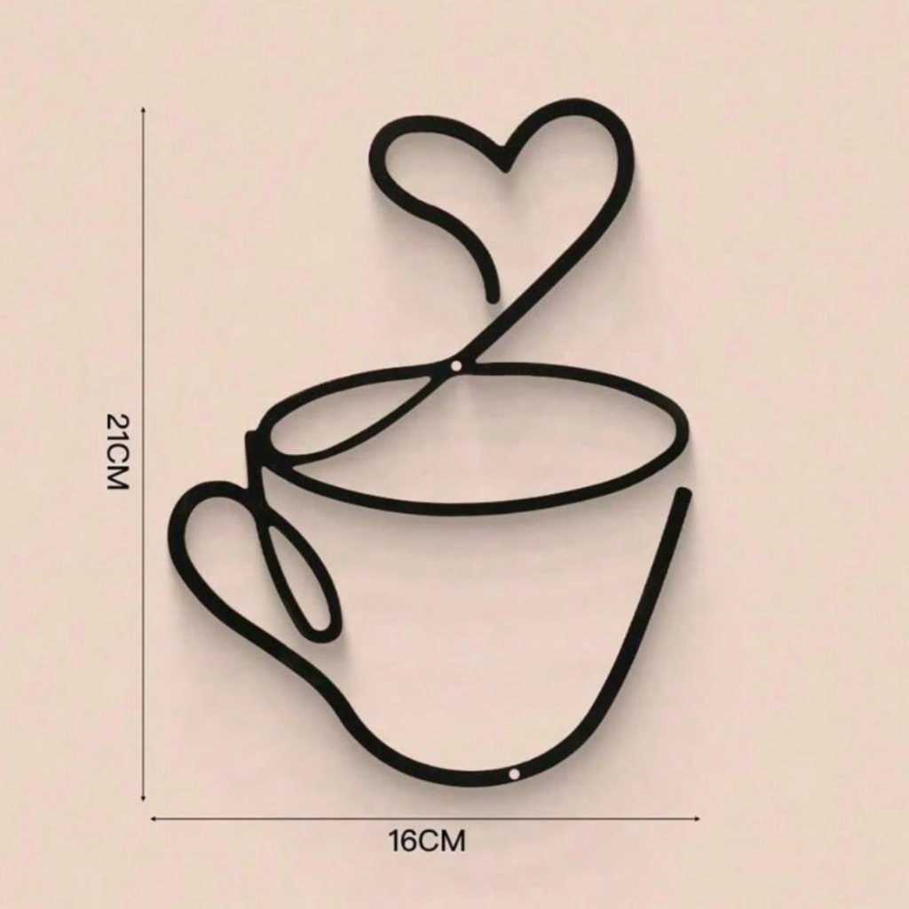 Modern Black Metal Coffee Cup Wall Hanging Art - 3 Piece