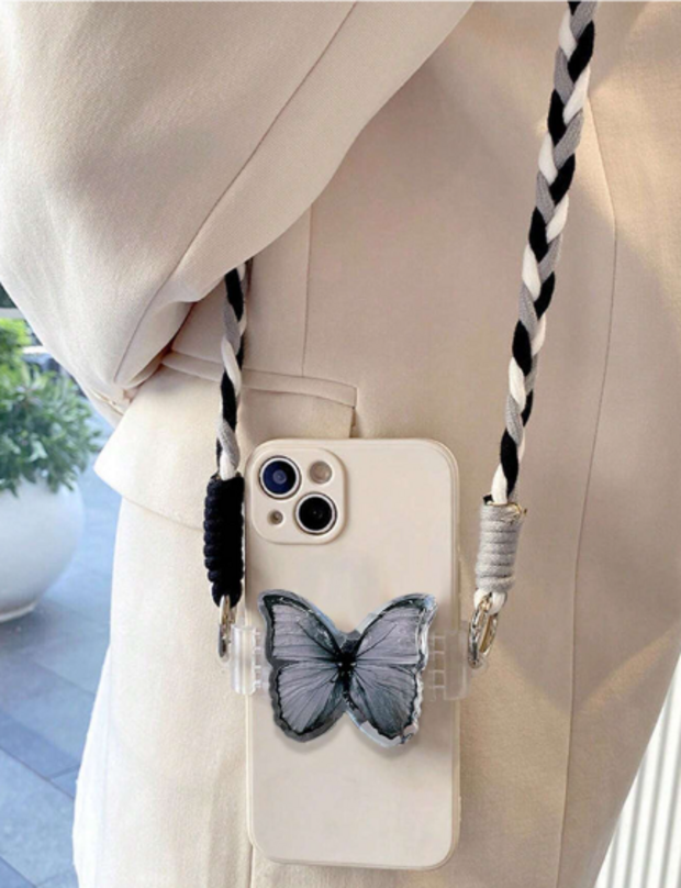 Butterfly -Adorned Phone Clip Holder with Lanyard