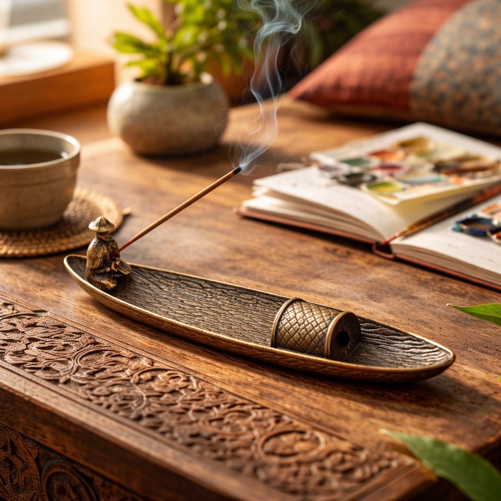Metal Alloy Fisherman Incense Holder - Brown