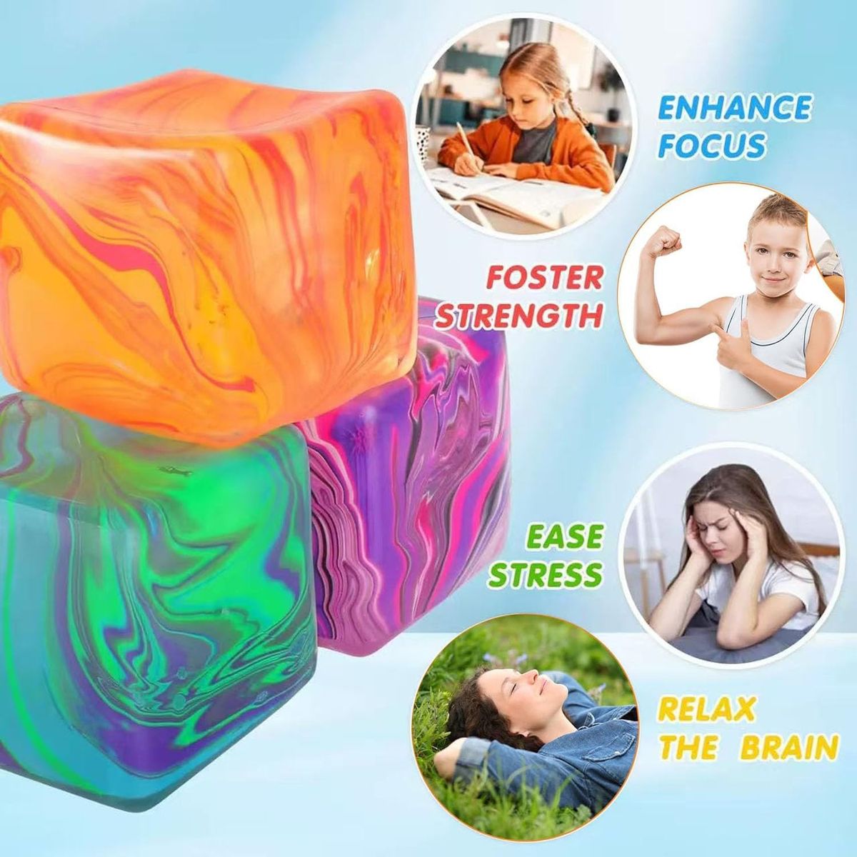 Swirl Stress Ice Cube Squishy Toy,Slow Rising Fidget Toy for Anxiety Relief