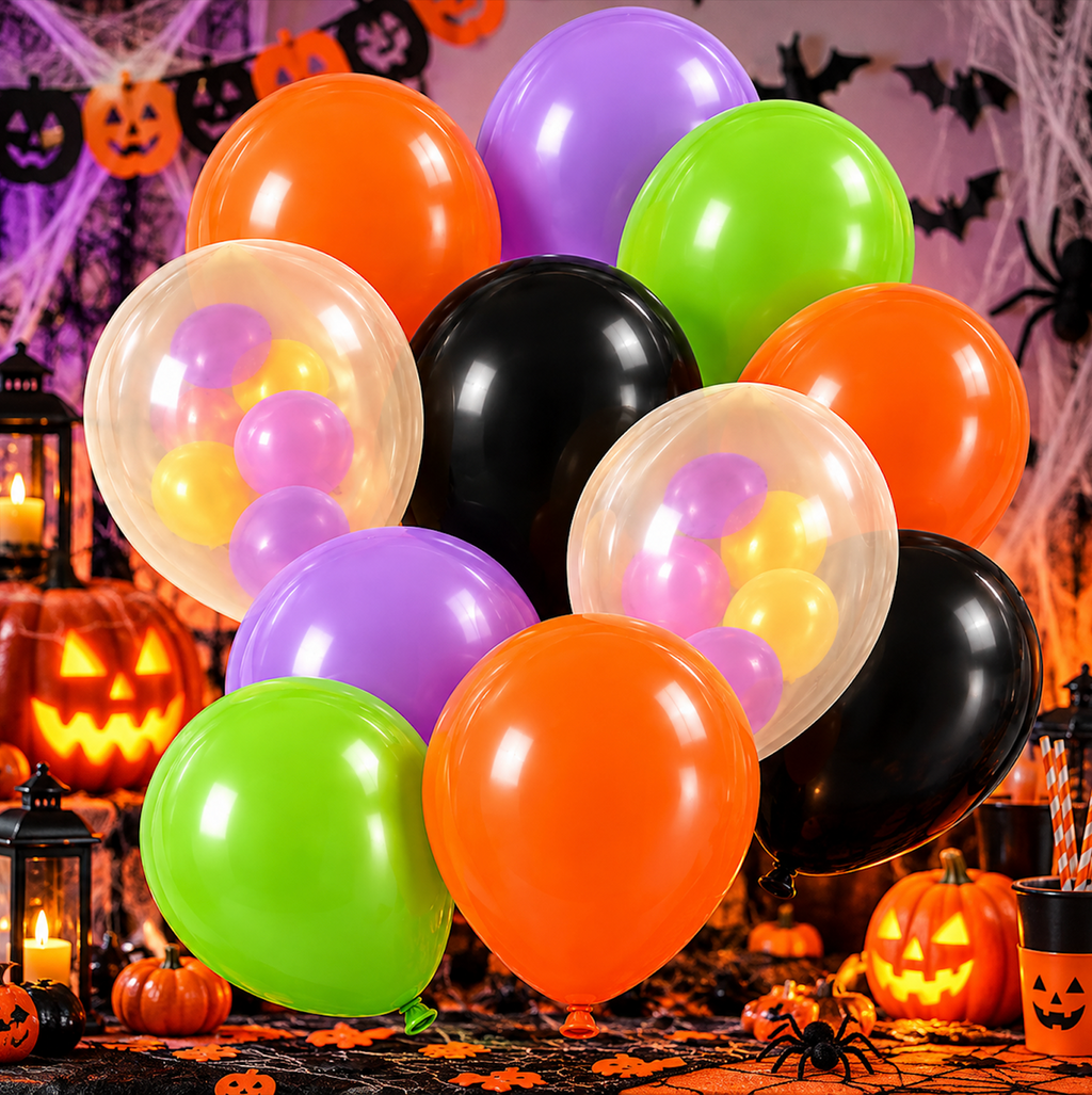 Halloween Party Balloons - 10 Piece Assorted Colour Balloon Decoration Set
