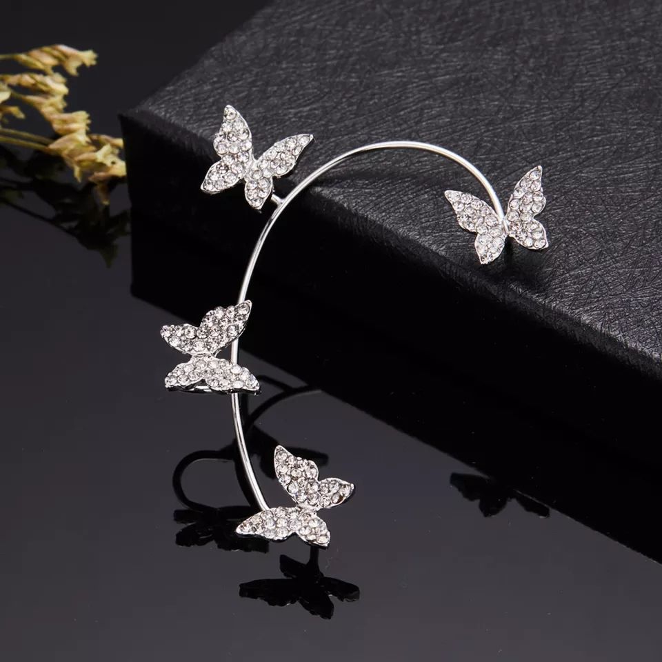 Butterfly Design Ear Cuff / Wrap With Inlaid Rhinestones