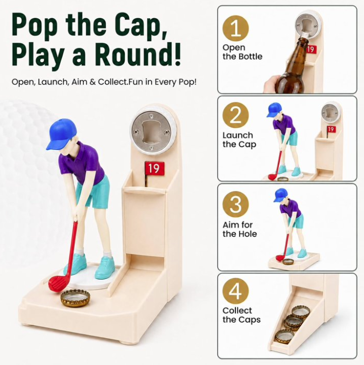 Golf Bottle Opener with Swinging Man