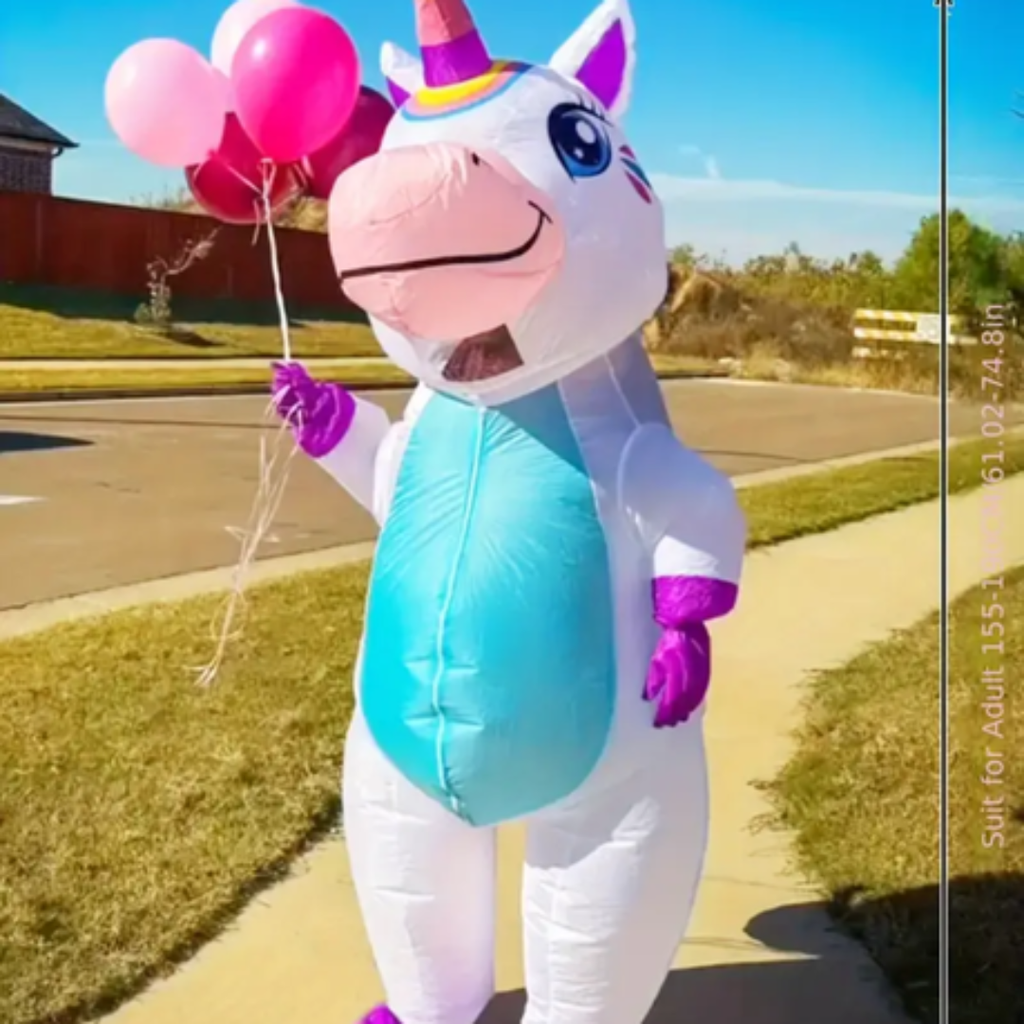 Colourful Adult Unicorn Inflatable Costume - Blue