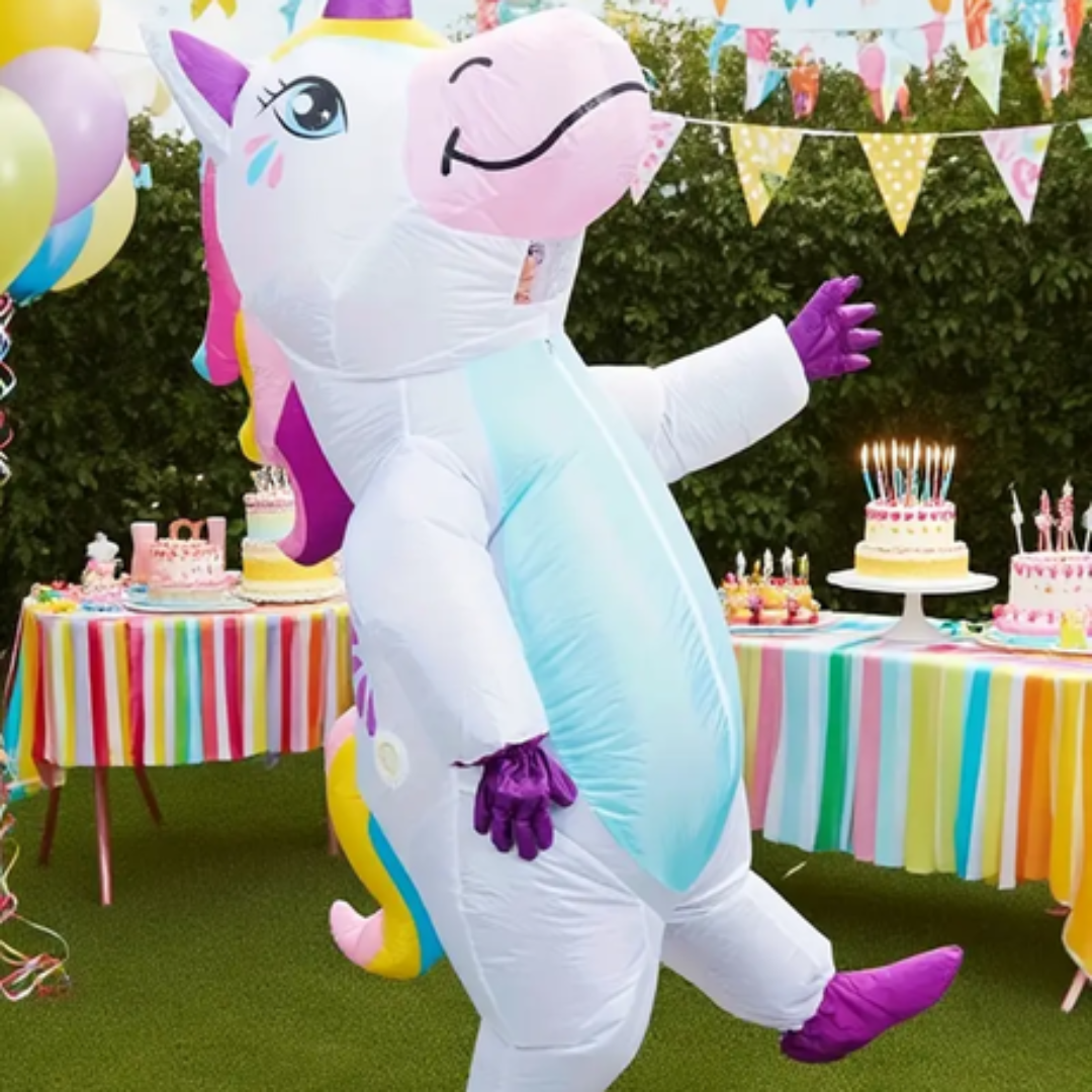 Colourful Adult Unicorn Inflatable Costume - Blue