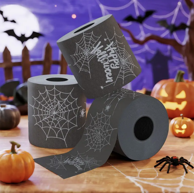 Happy Halloween Black Toilet Paper With Spider Webs