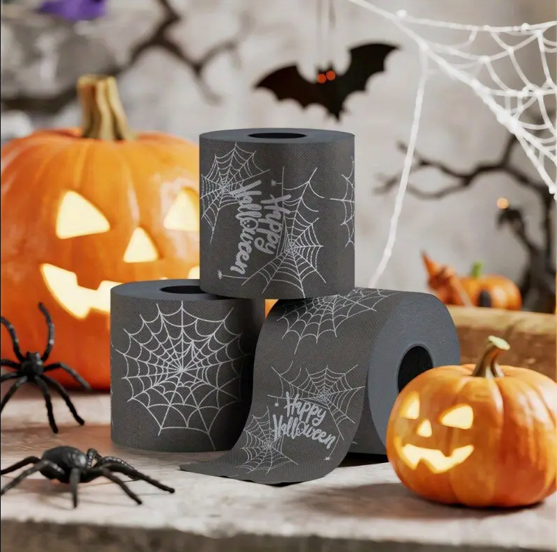Happy Halloween Black Toilet Paper With Spider Webs