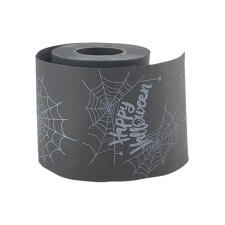 Happy Halloween Black Toilet Paper With Spider Webs
