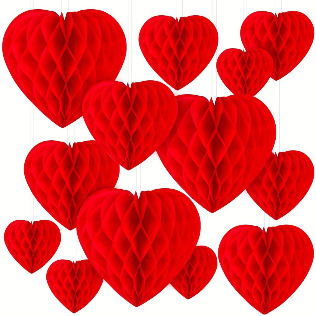6-Pack 6-Inch Red Heart Honeycomb Decorations
