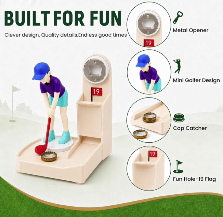 Golf Bottle Opener with Swinging Man