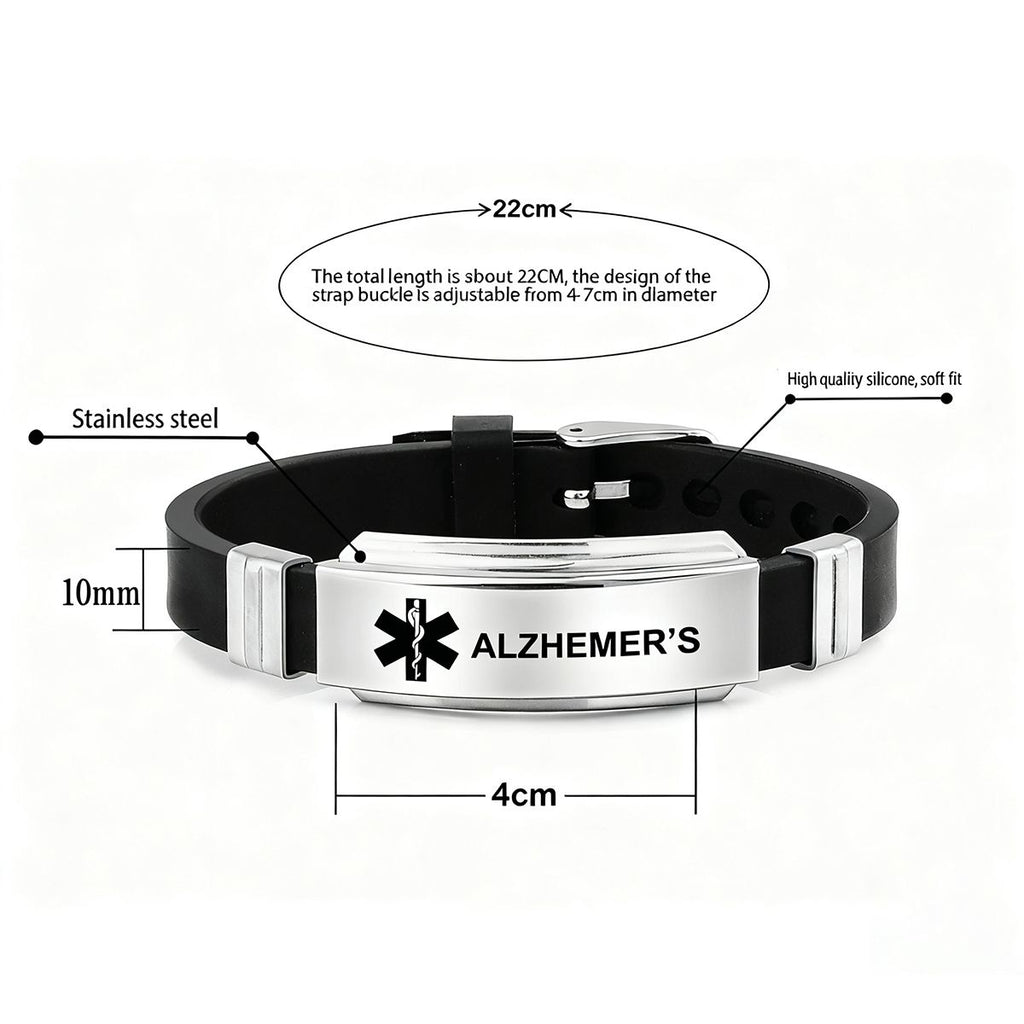 Unisex Silicone Medical Alert Identification Bracelet - Black
