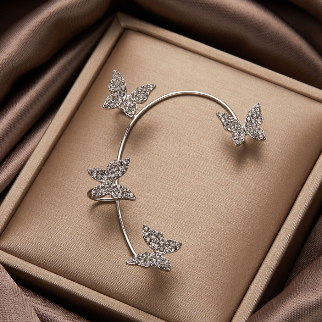 Butterfly Design Ear Cuff / Wrap With Inlaid Rhinestones