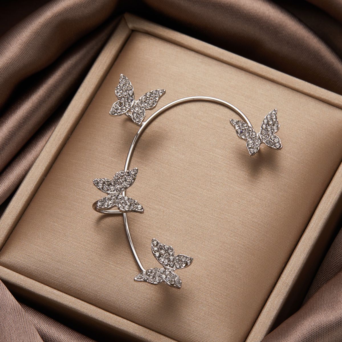 Butterfly Design Ear Cuff / Wrap With Inlaid Rhinestones