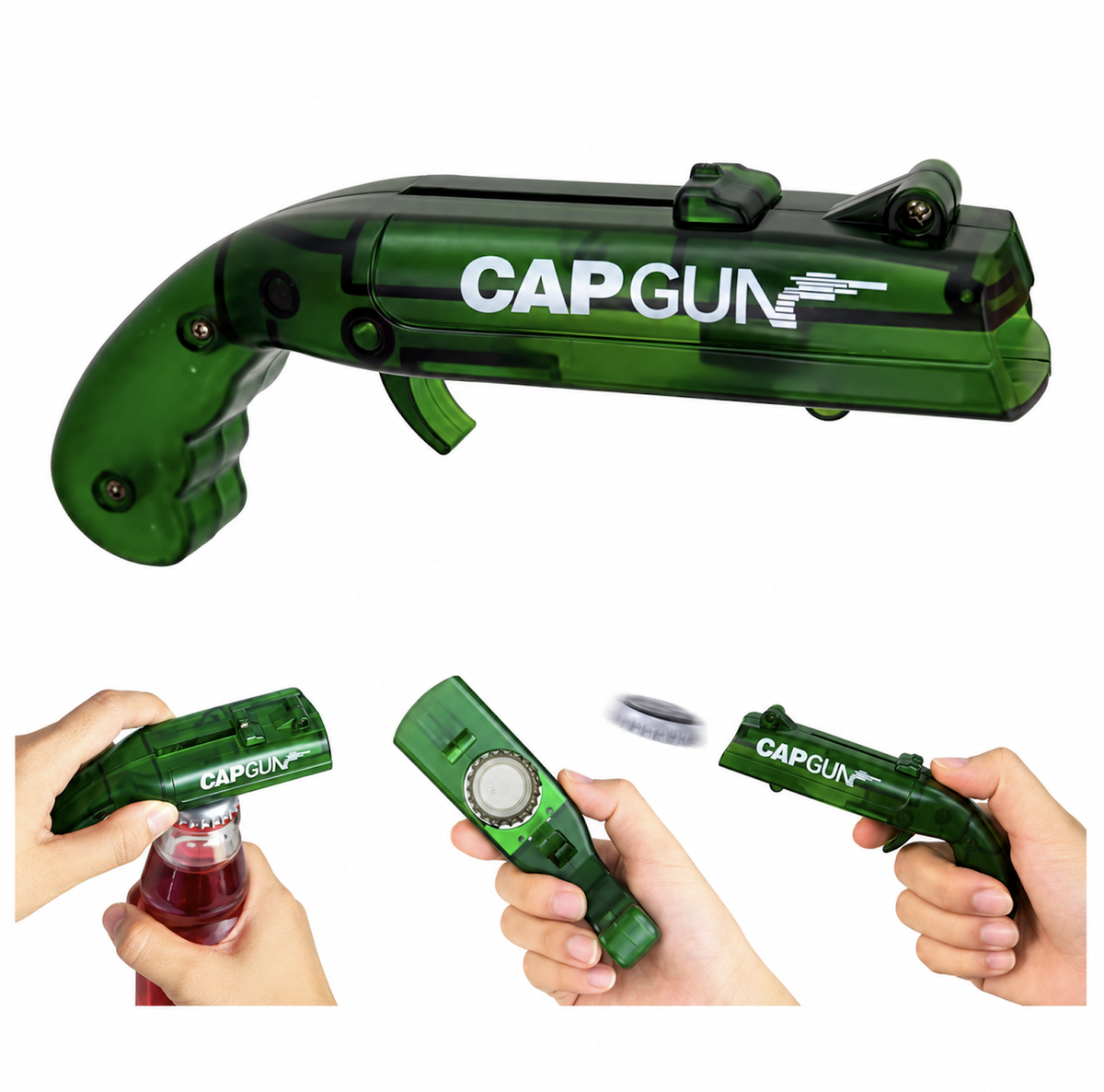 Gun Shaped Bottle Opener - Cap Launcher - Translucent