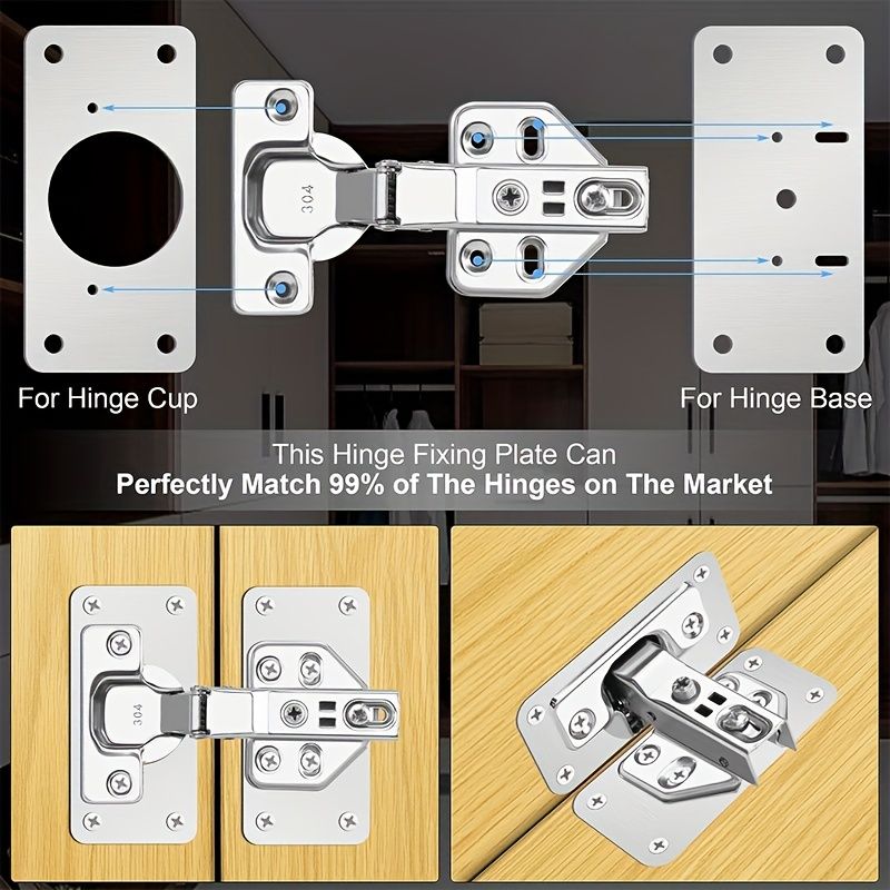 Hinge Repair Plate Set - For Cabinet, Furniture Drawer or Window
