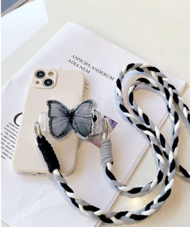 Butterfly -Adorned Phone Clip Holder with Lanyard