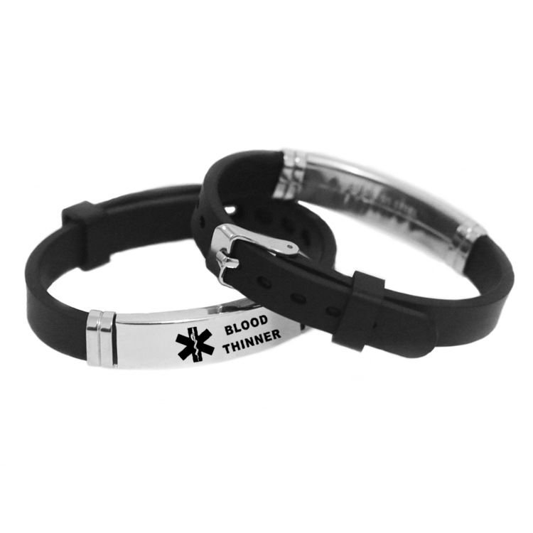 Black-Silver Silicone Identification Bracelet