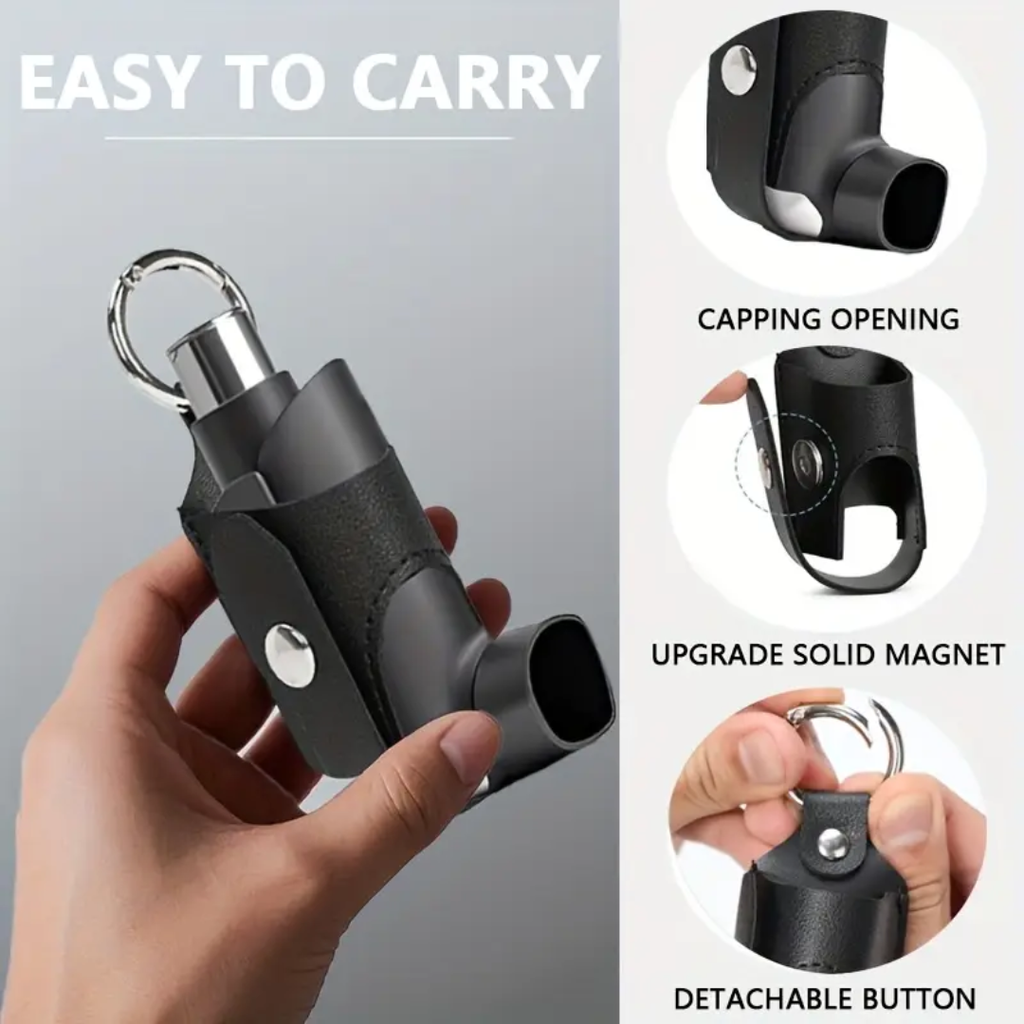 1pc Unisex Casual Faux Leather Keychain Pouches for Asthma Inhaler - Black