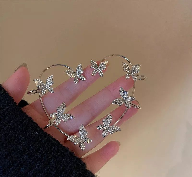Butterfly Design Ear Cuff / Wrap With Inlaid Rhinestones