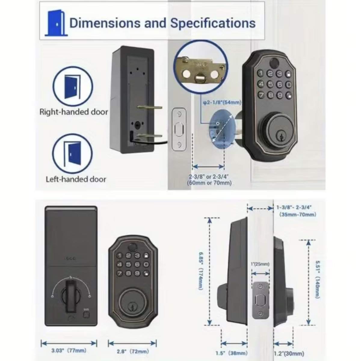 Smart Door Lock Keyless Entry Door Lock with Keypad and Bluetooth App