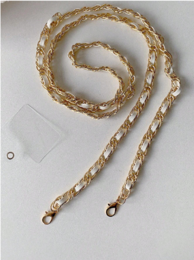 White Faux Leather and chain phone strap-Lanyard