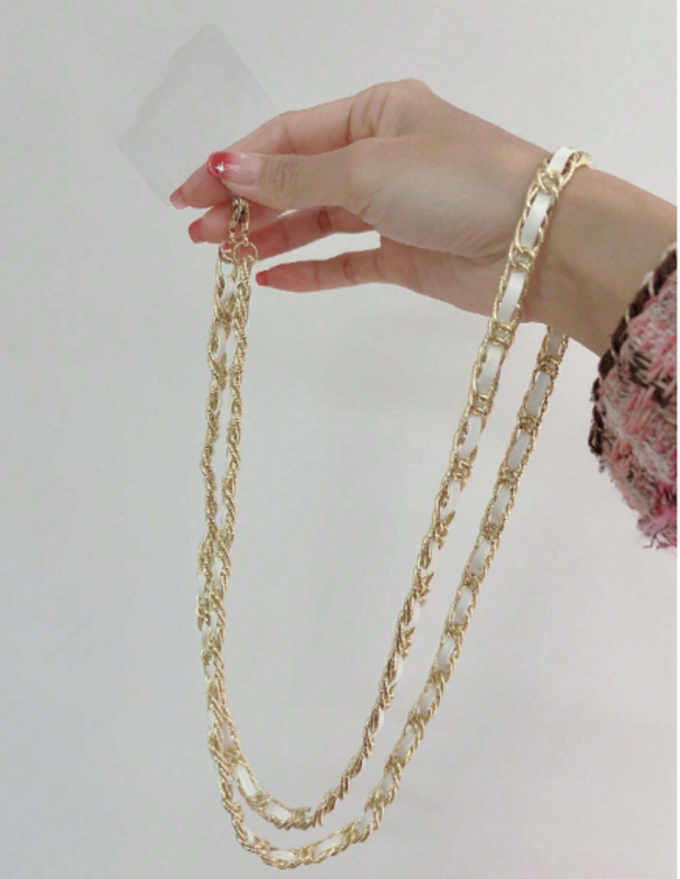 White Faux Leather and chain phone strap-Lanyard