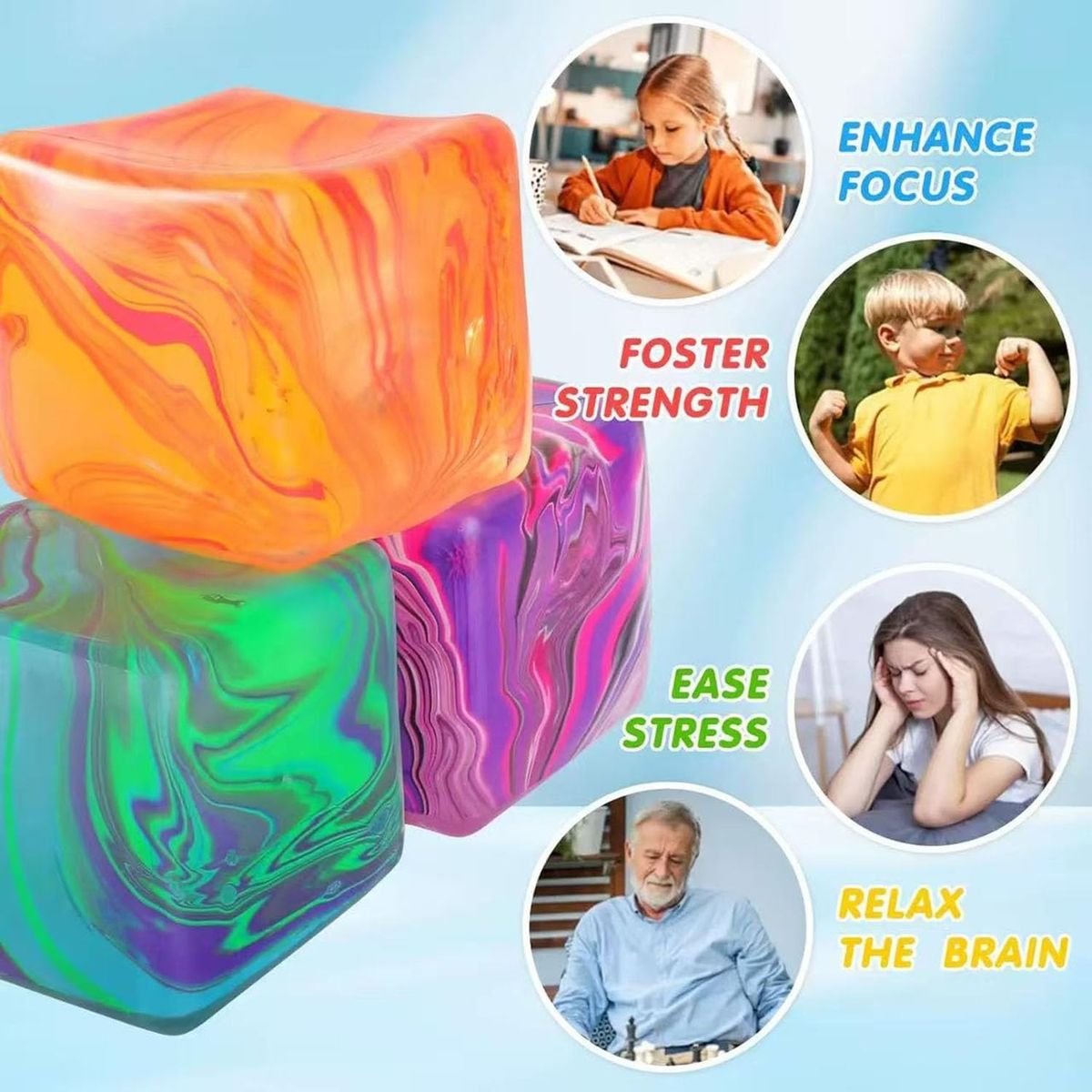 Swirl Stress Ice Cube Squishy Toy,Slow Rising Fidget Toy for Anxiety Relief