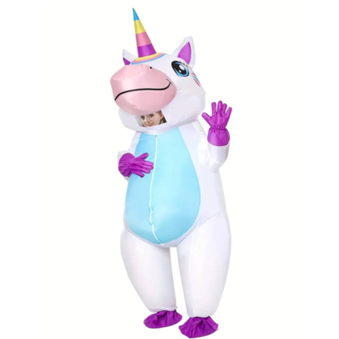 Colourful Adult Unicorn Inflatable Costume - Blue