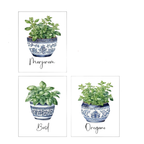 3pcs Watercolor Herb & Botanical Prints In Blue And White