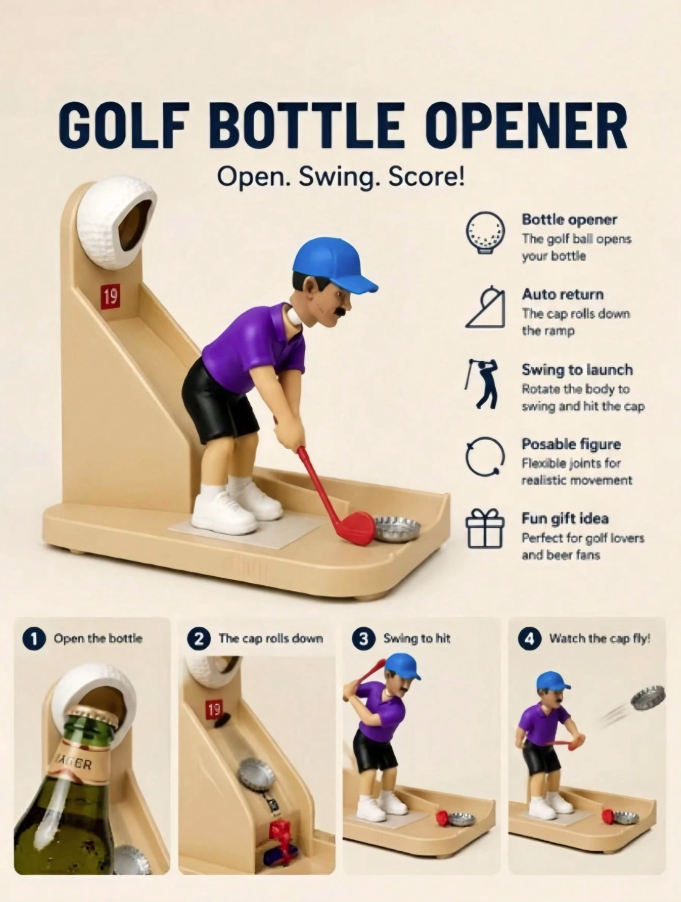 Golf Bottle Opener with Swinging Man
