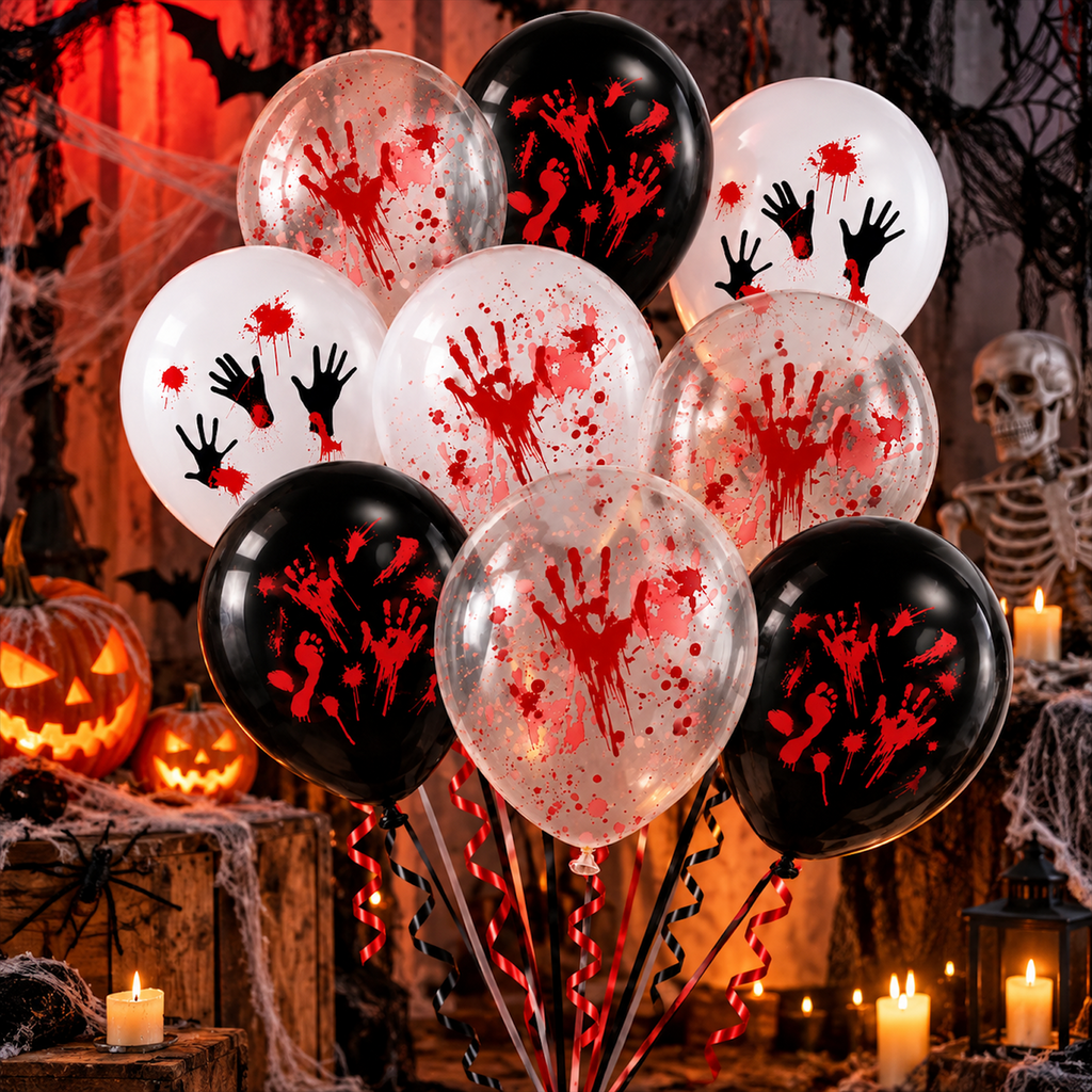 10 Piece Halloween Bloody Handprint Balloons