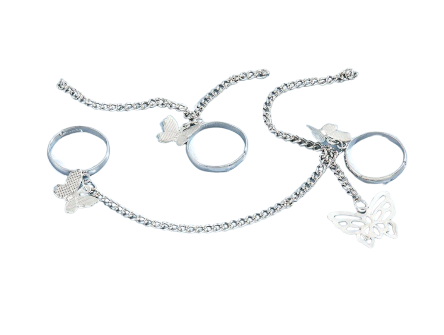 Butterfly Charm Ring - 2 Piece - Silver