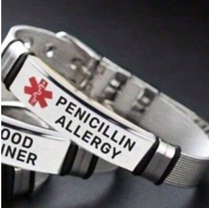 Silver Medical Alert Bracelet Penicillin