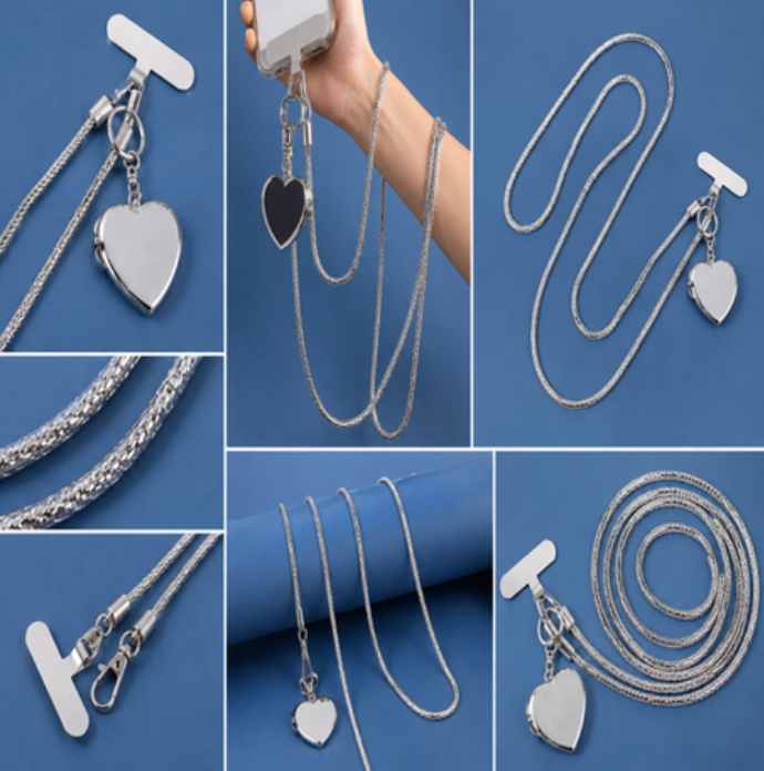 Silver Mirror Heart Phone Lanyard