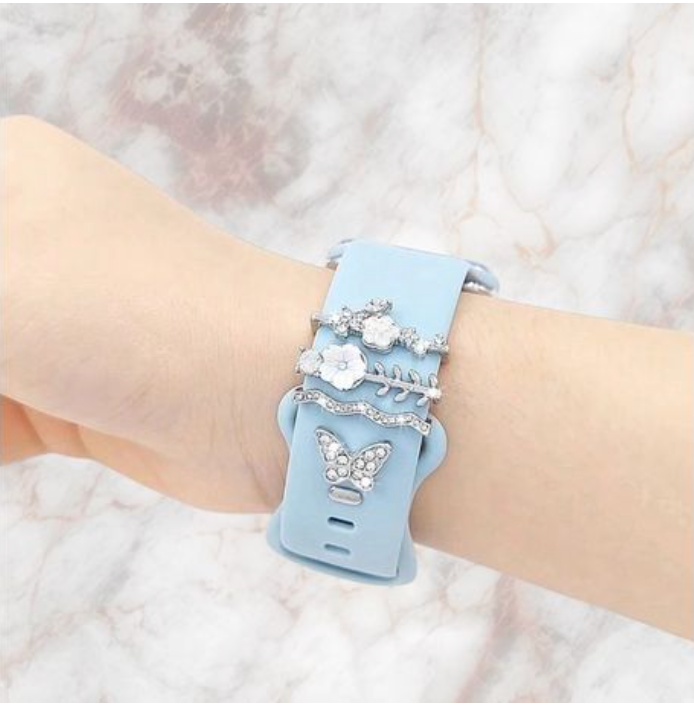 Stainless Steel Watch Band Ring & Nail Style Charms - Silver