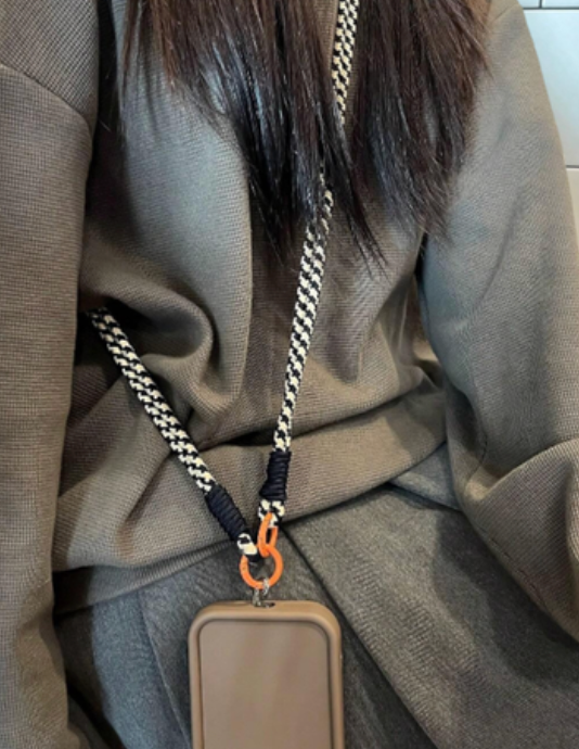 Universal Crossbody Phone Lanyard With Double Rope Design - Black/ White