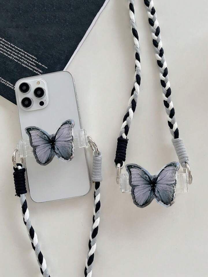 Butterfly -Adorned Phone Clip Holder with Lanyard