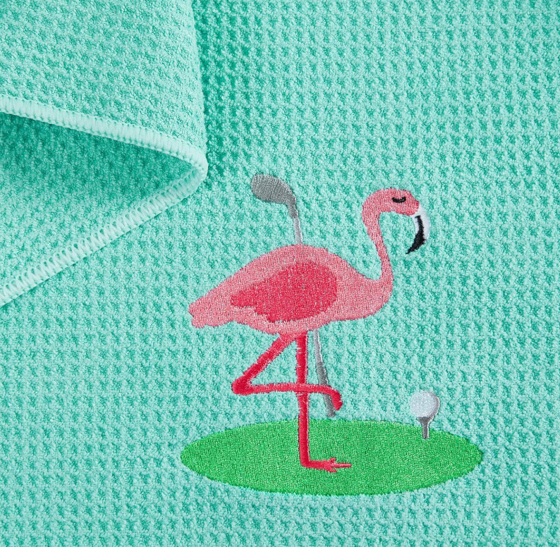 Embroidered Golf Towel - Flamingo