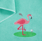 Embroidered Golf Towel - Flamingo