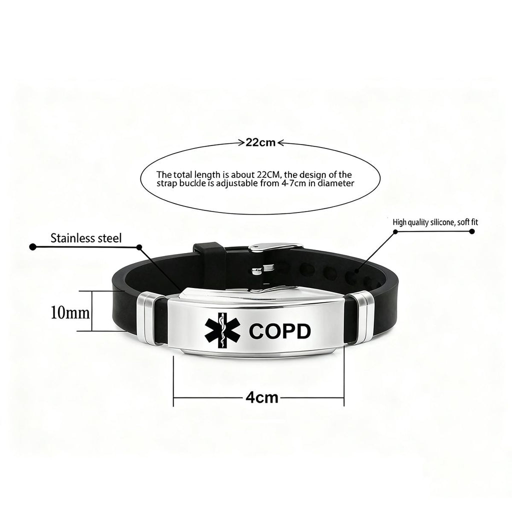 Unisex Silicone Medical Alert Identification Bracelet - Black