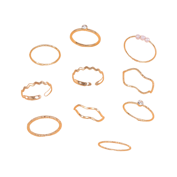 10 Pieces Rhinestone & Faux Pearl Decor Ring