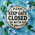 "Please Keep the Gate Closed No Matter What the Dog Says" Sign