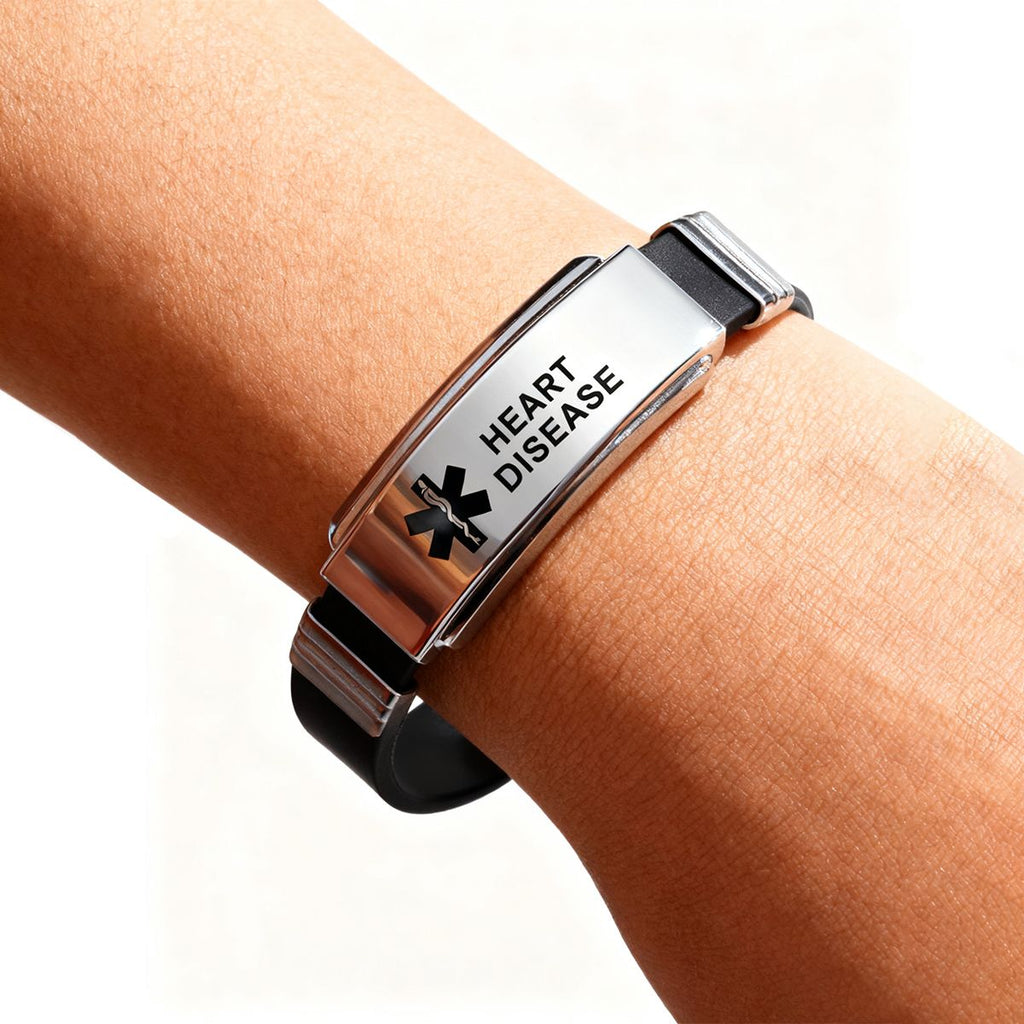 Unisex Silicone Medical Alert Identification Bracelet - Black