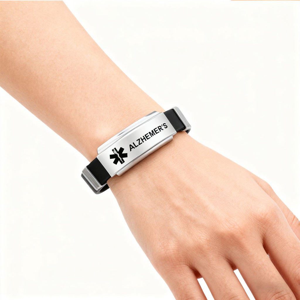Unisex Silicone Medical Alert Identification Bracelet - Black