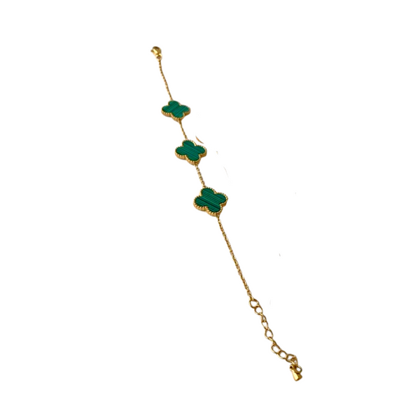 Clover Stainless steel Gold Plated Bracelet - Green